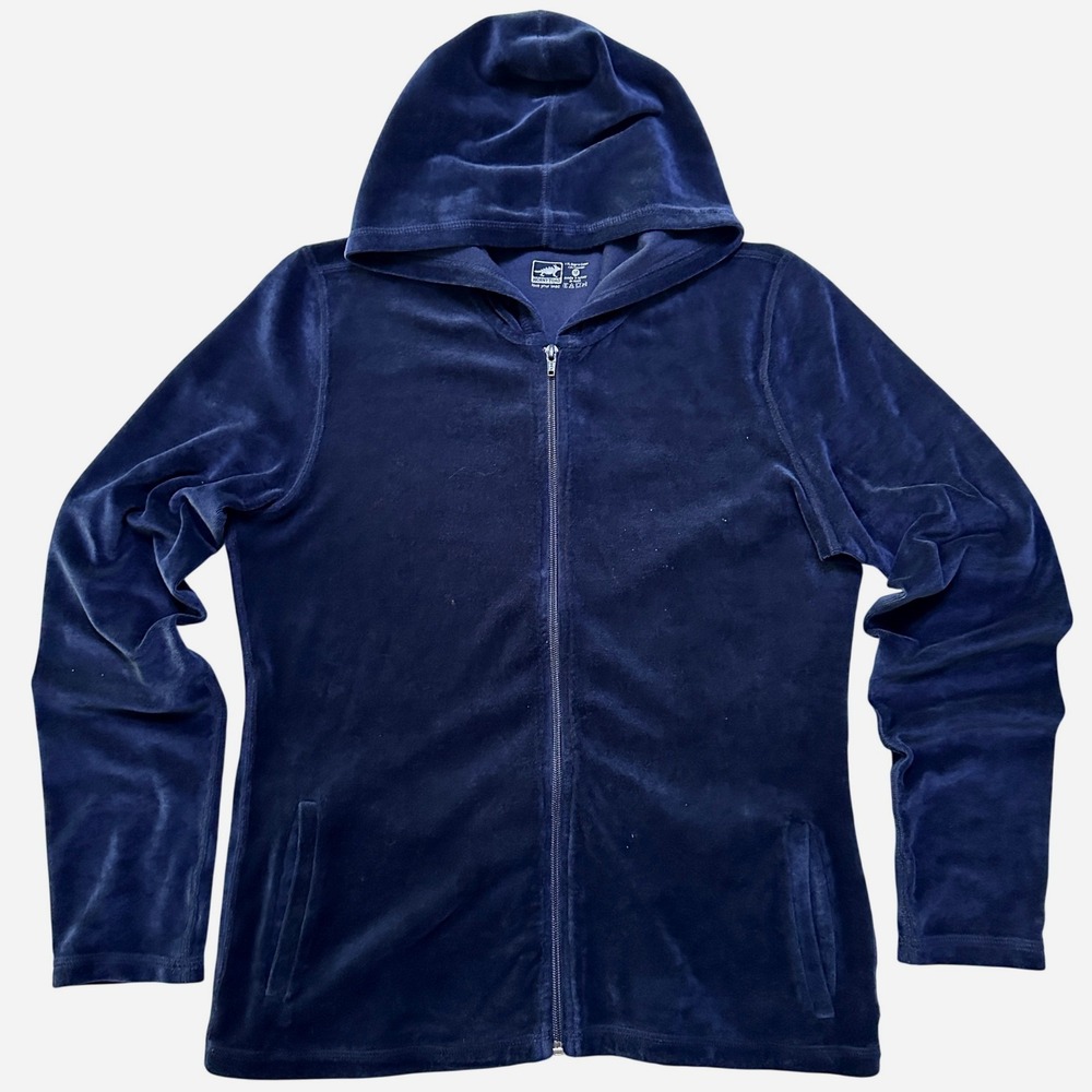 Horny Toad Velour Zip Up Hoodie M Blue Embroidered Y2K Whimsigoth Loungewear